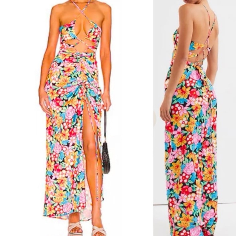 For Love & Lemons Mallory Tropical Maxi Cut-out Dress XS. Worn once.